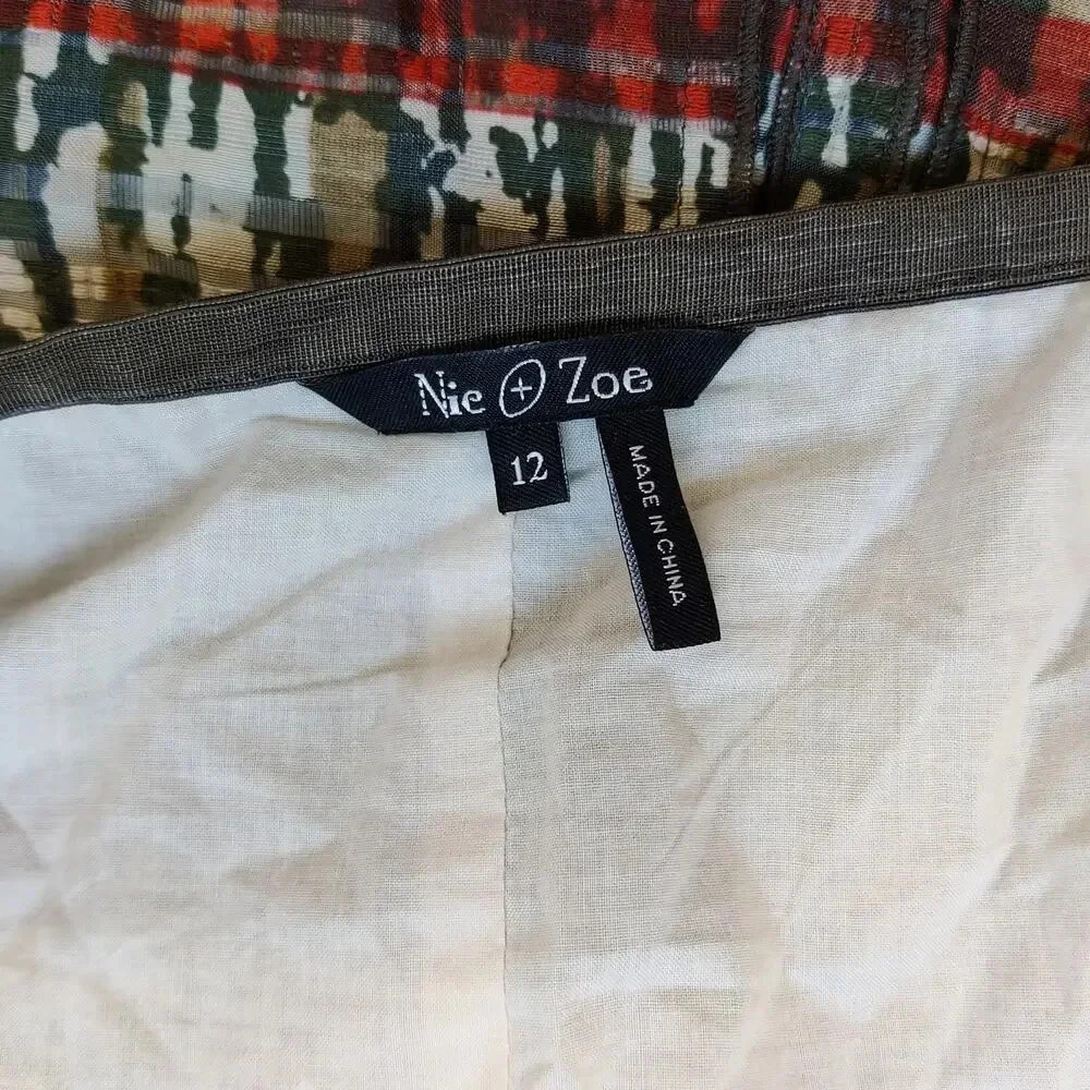 Nic + Zoe Women's Striped Camo Printed Midi Skirt Pleated Sz 12 Green Red A-line - Picture 4 of 8